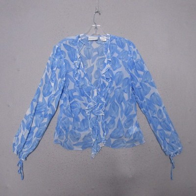 Vintage Worthington Top 14 Floral Silk Ruffle Sheer Y2K Fairy Coquette Beaded