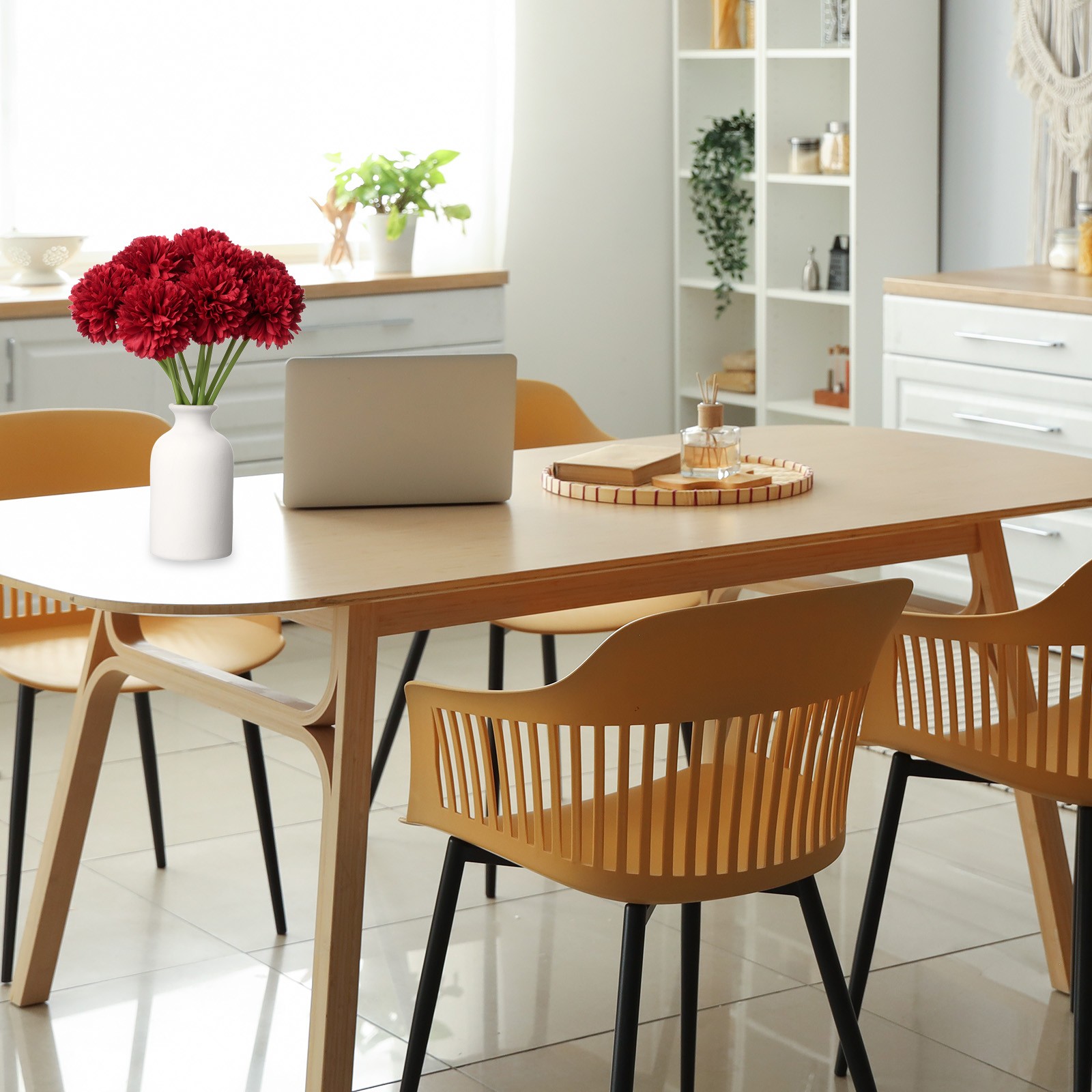 10pcs Artificial Chrysanthemum Ball Flowers Faux Mum Flower Bouquet, Red/Black