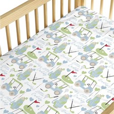 Baby Boys Standard Crib Sheet Blue Gingham Golfing, Cute Golf Daddy's Little ...