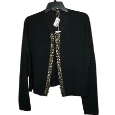 Basler Black Lavish Luxury Beaded 100% Virgin Wool Cardigan New Size 46/16