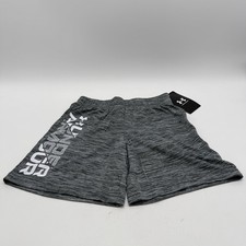 UNDER ARMOUR Boy's Sz 4 Black  Gray Dri Fit Athletic Logo Shorts NWT