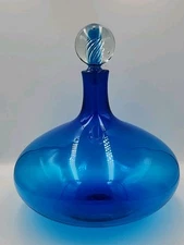 Blenko Myers Blue Air Twist Glass Decanter 6716 Large 14 1/2" T READ DESCRIPTION