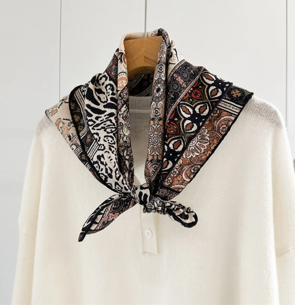 70% Cashmere 30% Silk Shawl starry totem Print Bandanna 26'' Scarf Neckerchief