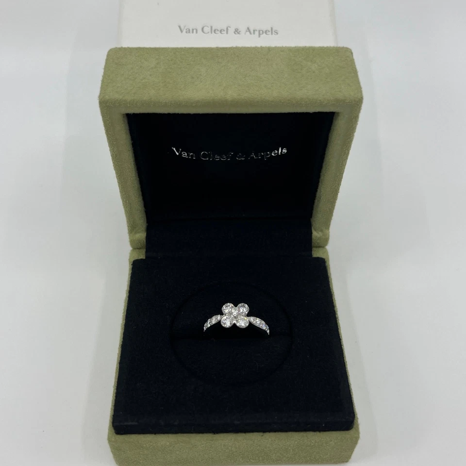 Anillo Flor Oro Blanco 18k Diamante Onbell Van Cleef & Arpels De Colección Raro 50 Foto 2 de 4