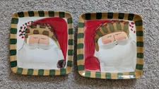 Vietri square plate Santa face folk art ceramic 8.5” Italy Old St Nick set of 2