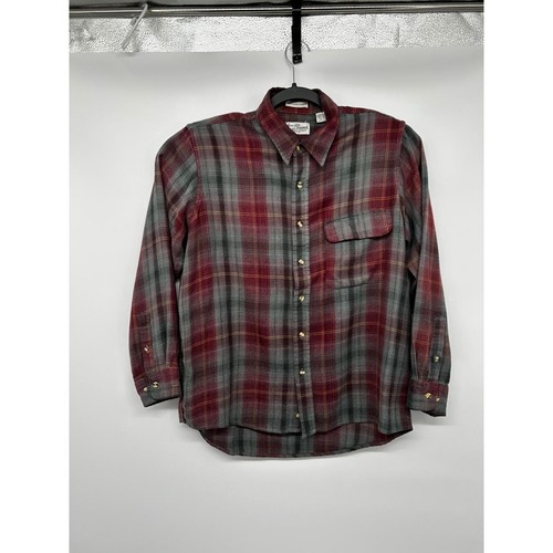 Sears Roebuck, Vintage Sears Roebuck Men Red Grey Plaid Flannel Shirt Large Single Needle Korea