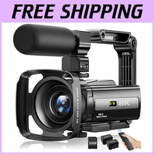 Professional 8K Camcorder with Microphone & Stabilizer