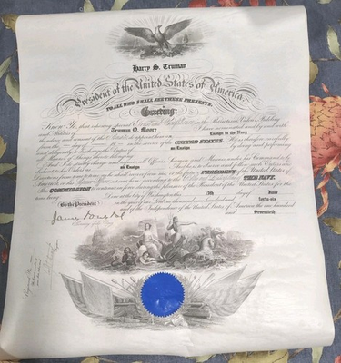 #ad President Harry Truman 1946 Naval Appointment Sgnd James Forrestal $160.00