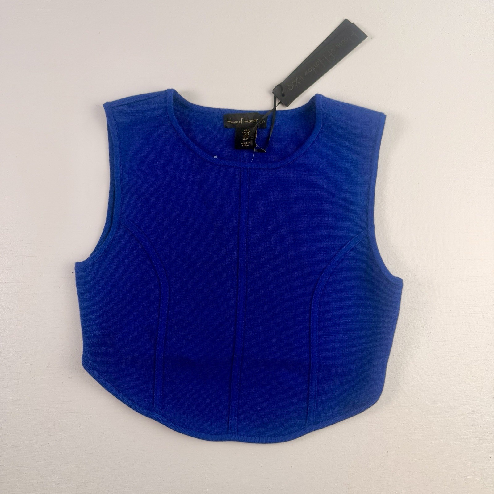 NWT House of Harlow 1960  Crop Top Sleeveless Knit Royal Blue Size Small