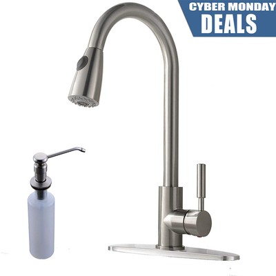 Brushed Nickel Kitchen Pull Down Sprayer Sink Faucet Mixer Cover