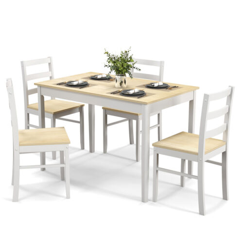 5-Piece Dining Set Solid Wood Kitchen Furniture w/ Rectangular Table & 4 Chairs