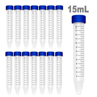 Case of 500 (10 Packs of 50) 15ml Plastic Centrifuge tubes 