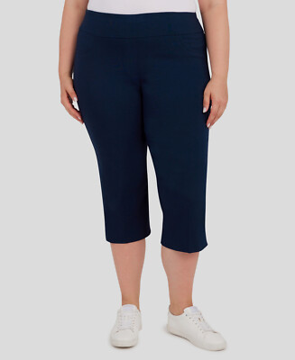Hearts Of Palm Womens Blue Essentials Relaxed Solid Pull-On Pants Plus Size 24W