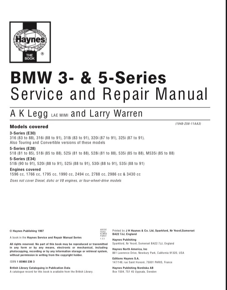 BMW 3 - 5 Series. Service and Repair Manual. Manual Digital 📥 - Immagine 2 di 2