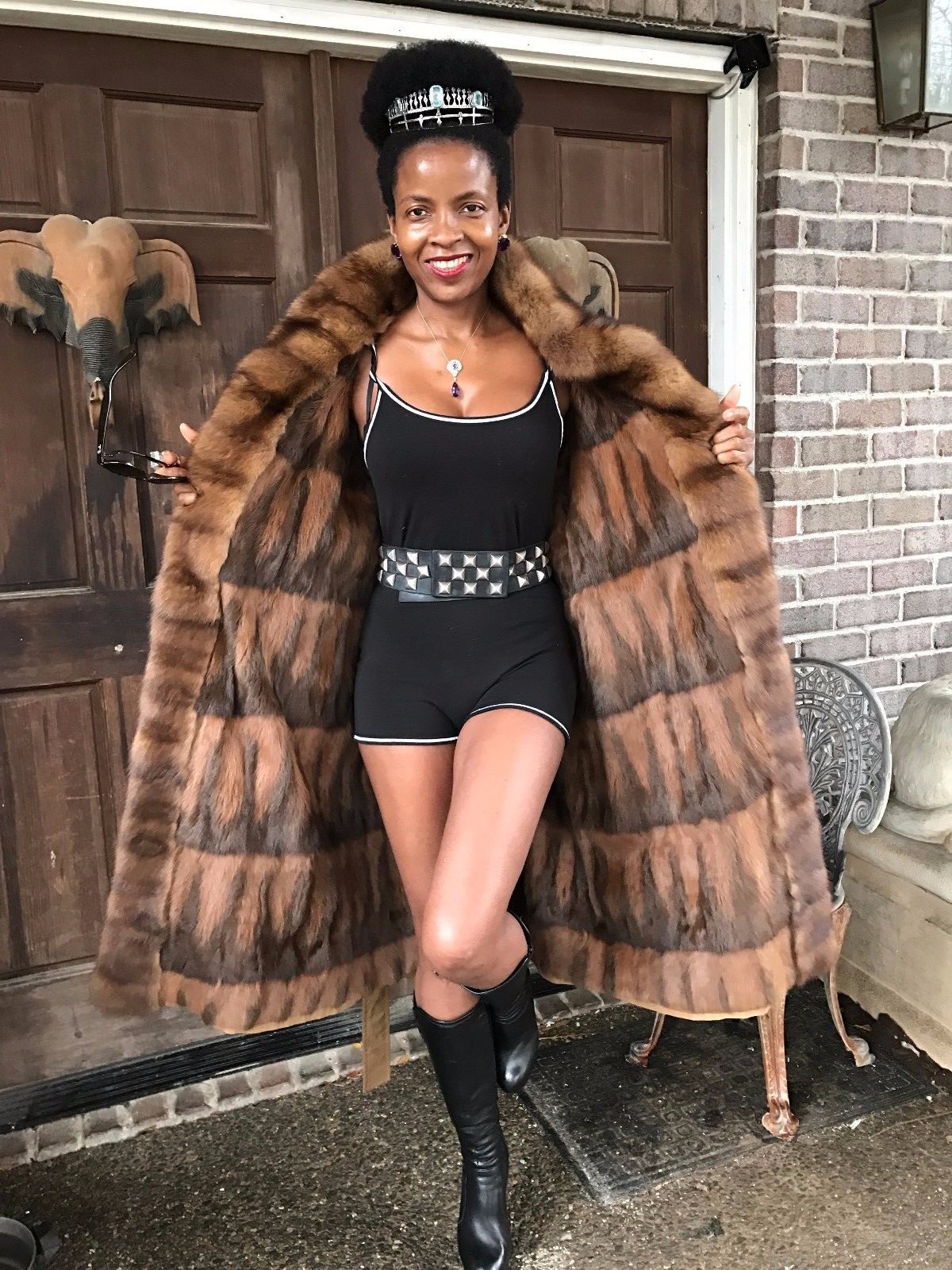 SAINT LAURENT Nuovo Trench Giacca Designer Yves St Laurent Russian Pelliccia di Sabbia M 6 10 12