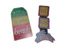 2 new 15x8 in Hanging Signs summer beach  Bunnies welcome KT