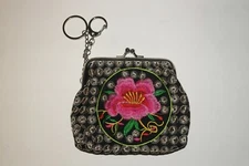 Coin Purse Mexican from Michoacan Rose Multi Color 4 x 5 Inches Clippable New