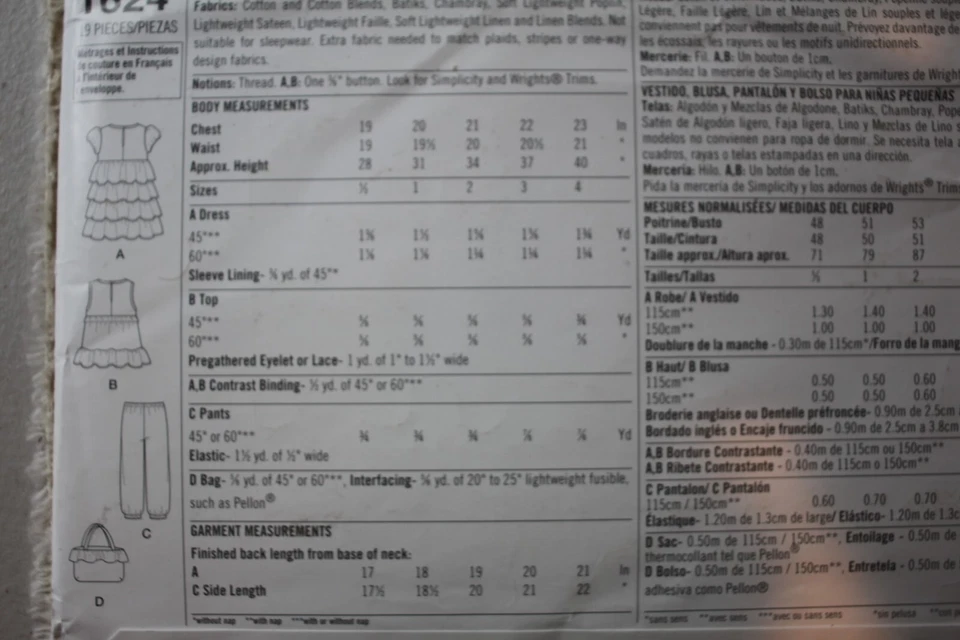 Dress, Top, Pants,Bag Toddler Simplicity Pattern 1624 1/2- 4 CYNTHIA ROWLEY - Image 4 of 4