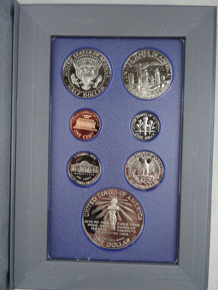 1986-S US Mint Prestige Proof Set Statue Liberty Silver Dollar Box & COA 7 Coins - Image 4 of 4