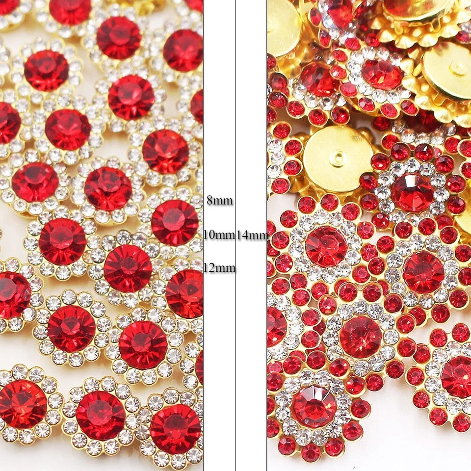 8-12mm Sew on Crystal Glass Rhinestones Applique Gold Flower Claw Base for Dress - Image 4 of 4