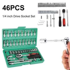 48Pcs Socket Set Car Repair Tool Ratchet Torque Wrench Kit 1/4" Drive with Box