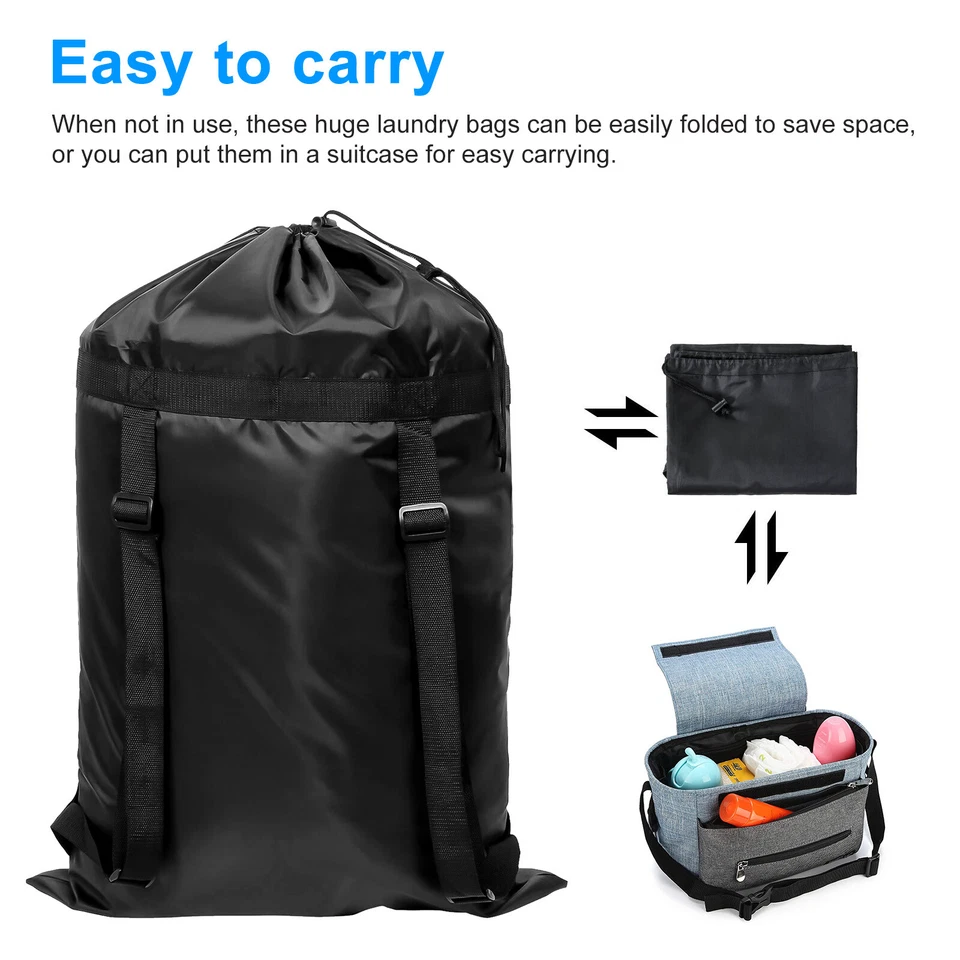 Extra Large Laundry Bag Backpack Heavy Duty Washing Clothes Drawstring 61x92 CM - Image 3 of 4