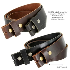 One Piece Full Grain Buffalo Oil Tanned Leather Replacement Belt Strap 1-1/2"