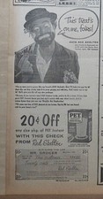 Large 1959 newspaper ad for Pet Dry Milk - Red Skelton as Freddie the Freeloader
