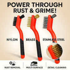 Wire Brush Set 3PCS Nylon Brass Steel Rust Paint Cleaner Tool for Metal Surface