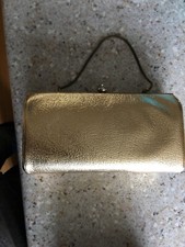 Vintage Gold Foil Metallic Evening Clutch Purse Chain Handle Zipper Pouch