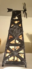 DECORATIVE METAL WINDMILL WINE CORK HOLDER WITH CORKS 17.5" TALL