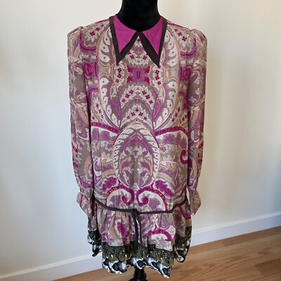 Just Cavalli Multicolor Paisley Silk Long Sleeve Button Back Long Sleeve Dress 8