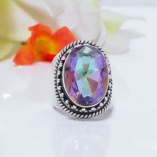 Rainbow Mystic Fire Topaz Gemstone 925 Sterling Silver Ring Jewelry Gift.