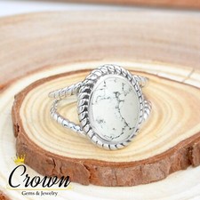 White Howlite 925 Sterling Silver Handmade Designer Ring Jewelry - Size US 4-14