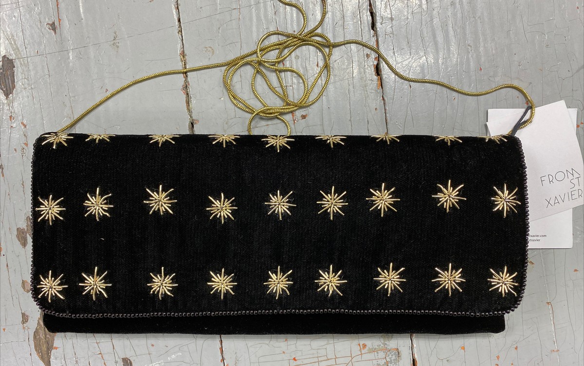 From St Xavier Black Velvet North Star Foldover Clutch Purse, NWT
