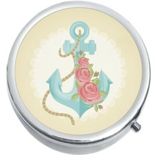 Anchor and Roses  Medicine Vitamin Pill Box