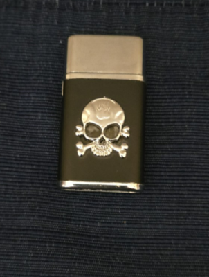 Vintage Skull and Bones Cigarette Lighter Black & Silver - Blue Eyes  Pre-Owned
