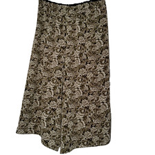 Vintage Homemade Culottes Pants L Cropped Brown Tan Peony Flowers Cottagecore