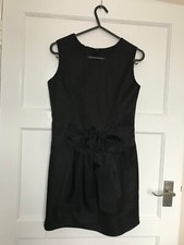 Black Sleeveless Satin Bow Detail A Line Classic Little Black Dress UK Size 6