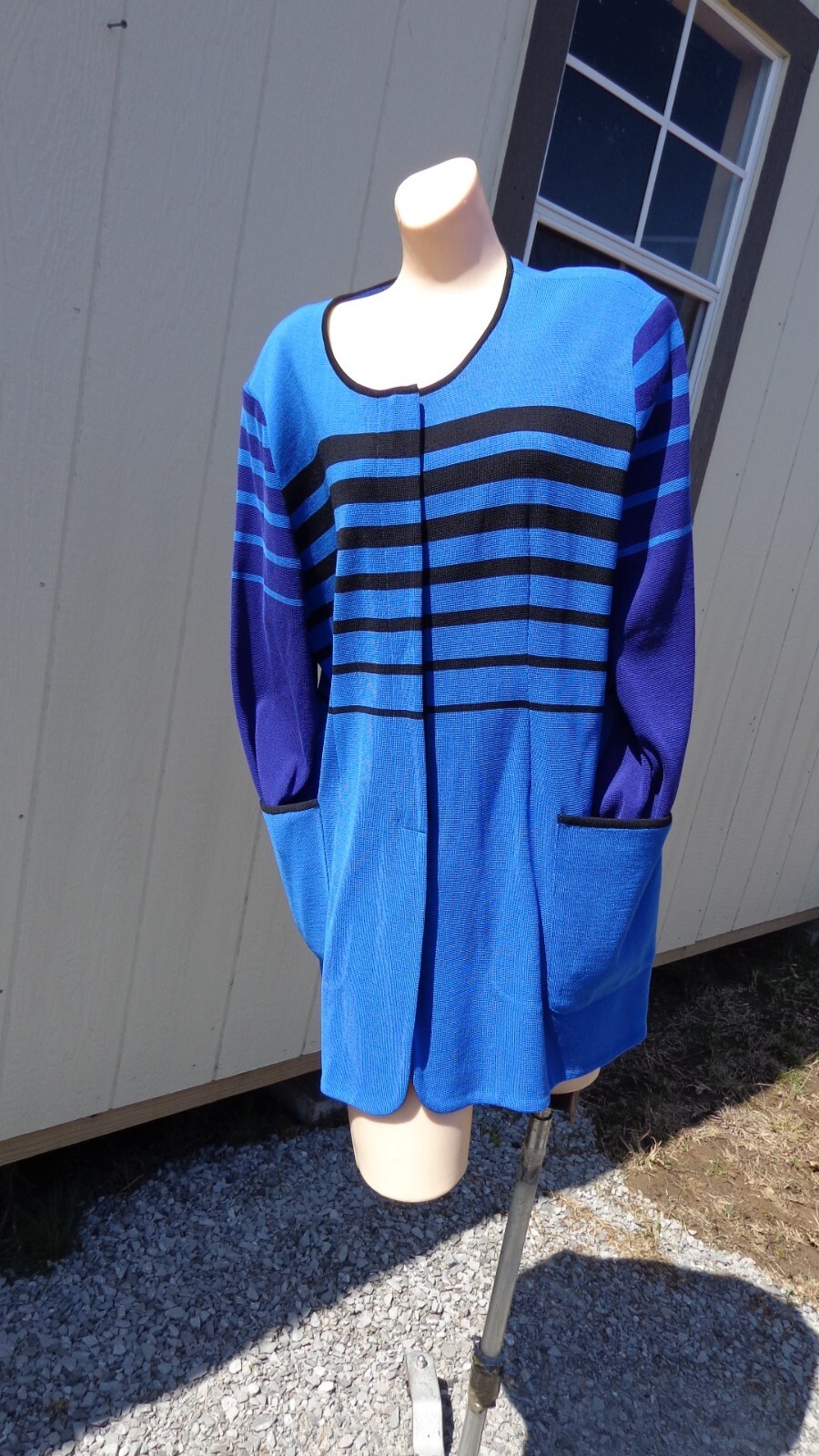 NICE Misook Multi Blue  Striped Front Zip Jacket … - image 3