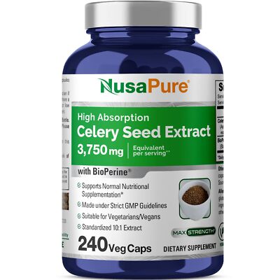 Celery Seed Extract Capsules, 3750mg, 240 Veggie Caps, Non-GMO, Vegan