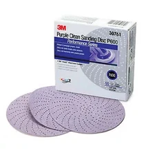 3M 30761 Purple Clean Sanding Hookit Disc 6” Sander Repair P600 Grit (50 Discs)
