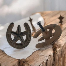 Horseshoe Star Cast Iron Drawer Pull, Western Cabinet Handles