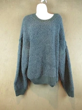 Pilcro Sweater Womens Large Blue Boucle Fuzzy Crewneck Ribbed Pullover Cozy
