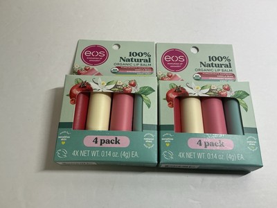 EOS Natural Shea Lip Balm -PomegranateVanilla Bean/ S Sorbert/Mint 4 Pack  X2