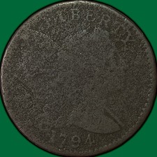 1794 Head of 1795 Liberty Cap Large Cent Very Good VG Coin, Corrosion #38065
