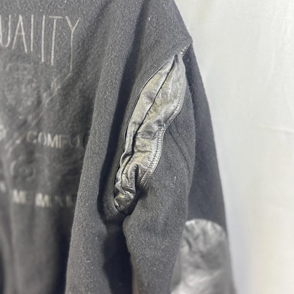 Chaqueta Bugatchi Uomo De Colección Para Hombre Mediana Negra Lana Cuero Borde Universitario Años 90 Foto 4 de 4