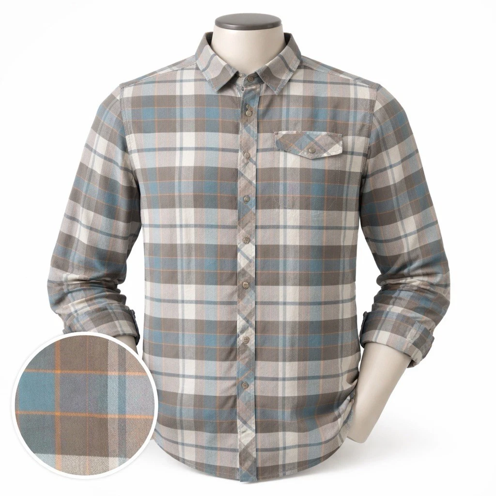 LL BEAN Mountainside Brushed Performance Shirt Size LARGE TALL Blue Plaid Snap