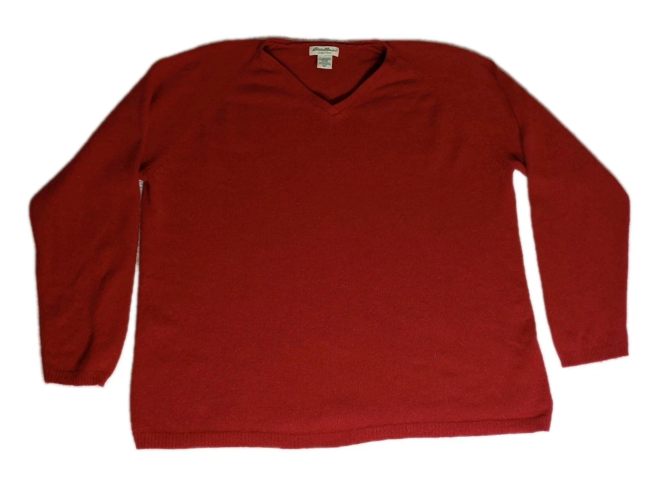 Eddie Bauer Mens Lambswool Silk Blend V-Neck Sweater XXL Red