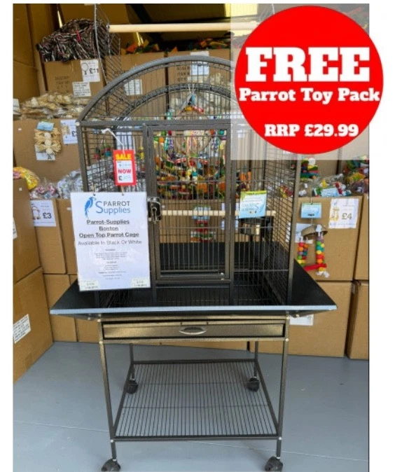 Parrot-Supplies Boston Open Top Parrot Cage With Stand - Antique,
